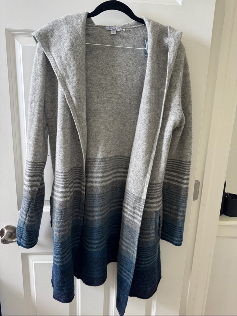 Toad&Co Gray to Navy Ombre Hooded Open Cardigan